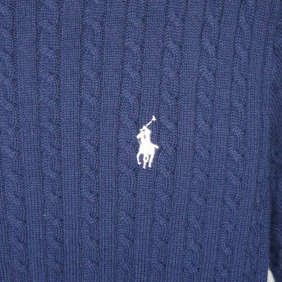 Polo Ralph Lauren Cable Knit Crew Neck Logo Sweater Navy - L Fits Like Size M - Picture 4 of 8
